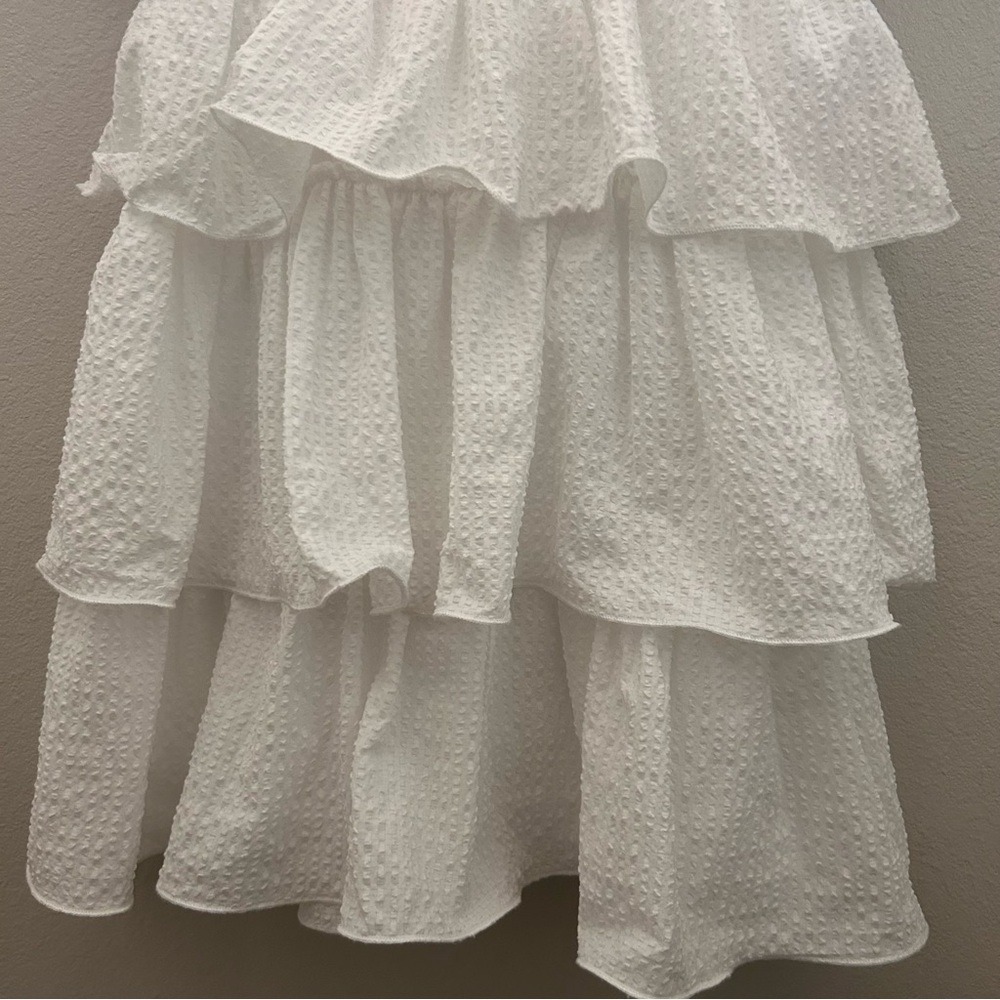 PrettyLittleThing Mini Dress Size 4‎ White Tiered Ruffle Puff Sleeve Corset - Picture 12 of 15